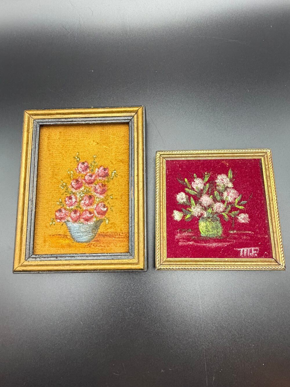 Pair of Vintage Miniature Framed Velvet Art